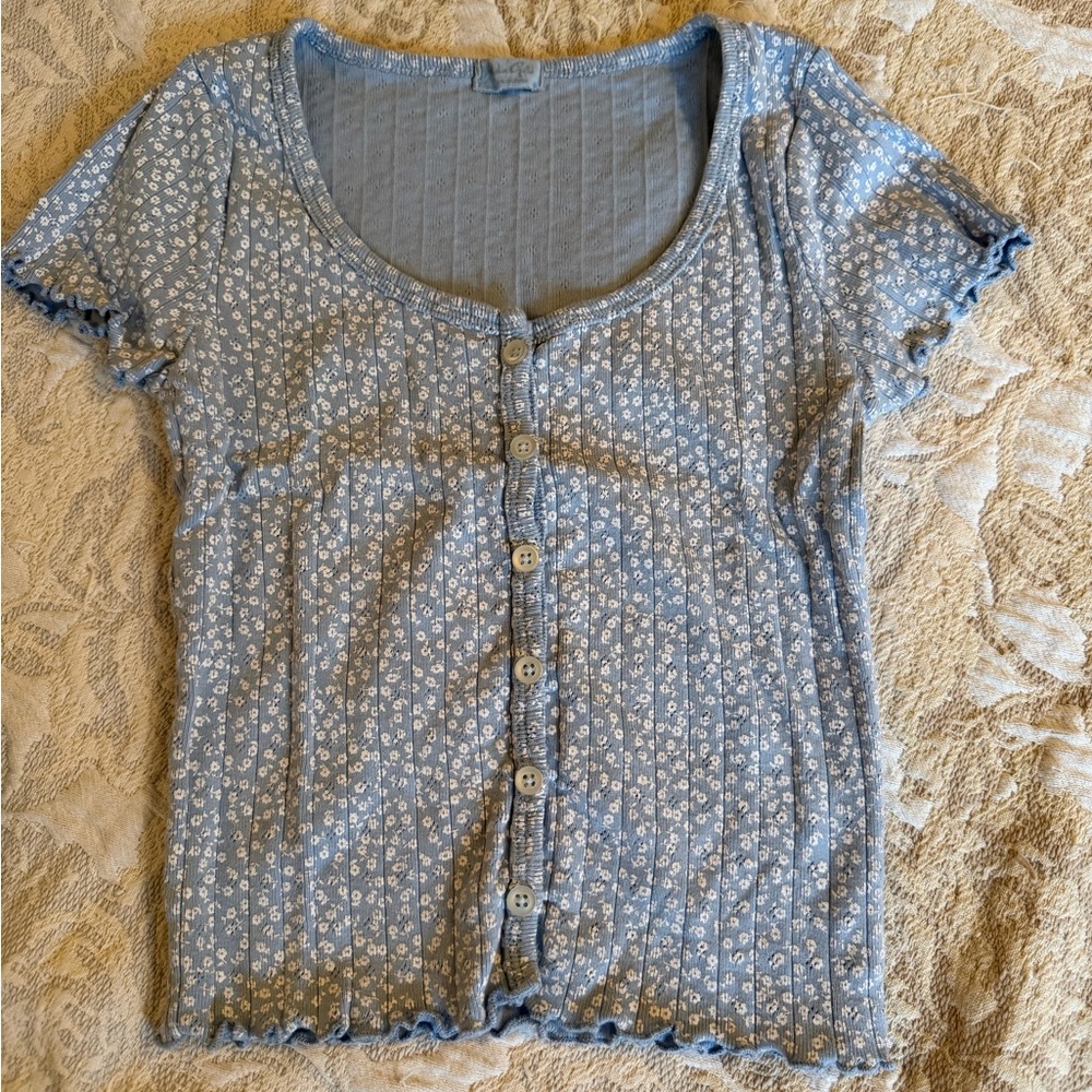 Blue Floral Button-Front Women’s Top